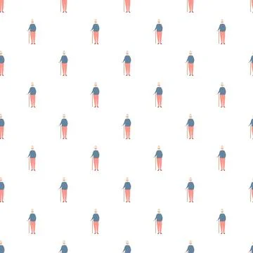 Elderly man with cane seamless pattern Stock Illustration