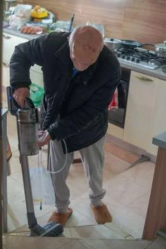 Elderly man with catheter. 스톡 사진