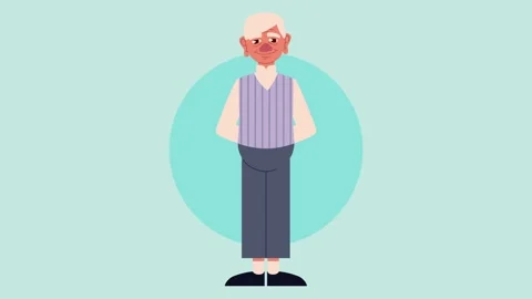 Elderly man character standing with neutral expression in simple animated s.. 動画素材 338365582