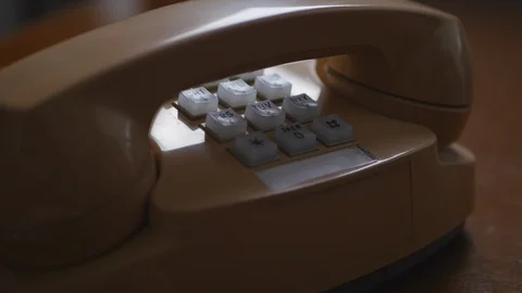 Elderly Man Dialing Number Buttons On Retro Push Dial Telephone. Making Phone Ca Stock Footage 129781359