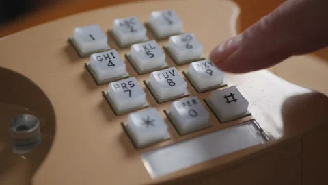 Elderly Man Dialing Number Buttons On Retro Push Dial Telephone. Making Phone Ca Stock Footage 130906482