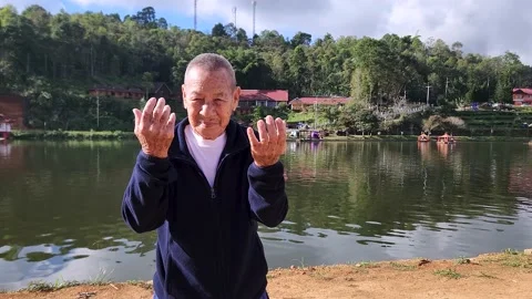 Elderly man doing exercise. Aging lifestyle for good health concept. Stock Footage 228665605