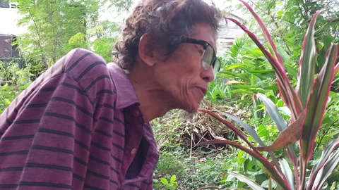 Elderly man eats sour apple Stock Footage 260156712