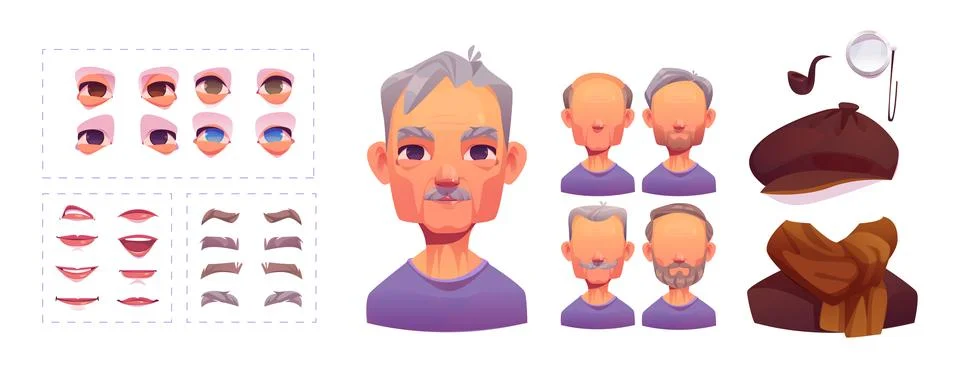 Elderly man face constructor set Illustrazione stock