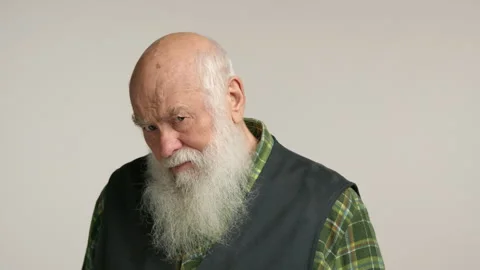 Elderly Man with Gray Beard Feeling Ashamed, Wearing Old-Fashioned Clothes Stock Footage 261021125