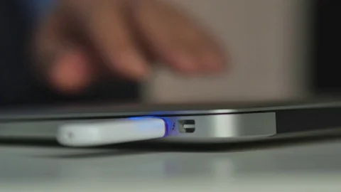 Elderly Man Hand Connect Usb Flash Drive Connect To Laptop Stock Footage 76850131