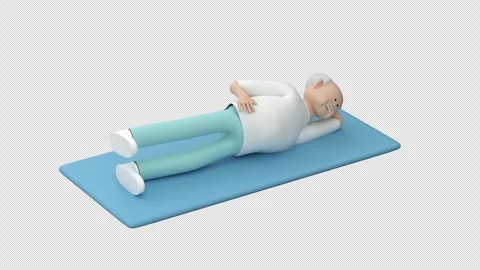 Elderly man lying on exercise mat and doing side leg lifts Stock Footage 333707669