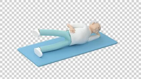Elderly man lying on exercise mat and doing side leg lifts Stock Illustration