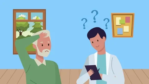 Elderly man with memory problems seeks medical advice from a doctor, dynami.. 库存影片 334264461