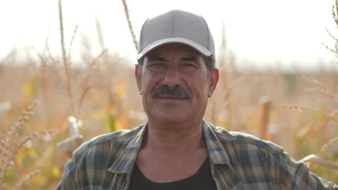 Elderly Man with Mustache Posing on Farm Land Stock Footage 329407745