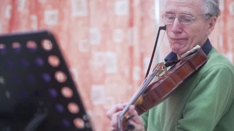 Elderly Man Playing Viola Classical Instrument Music Musician Practice Violin Stock Footage