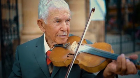 Elderly Man Playing the Violin Stock Footage 87676472