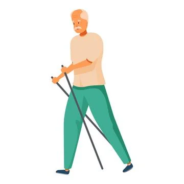Elderly man practicing nordic walking for wellbeing and exercise Stock Illustration