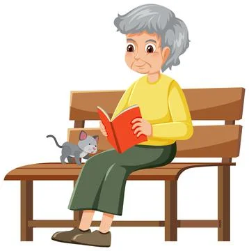Elderly man reading and sitting on bench Stock Illustration