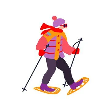 An elderly man on a ski trip. Winter holidays and travel. Minimalism. Vector Stock Illustration