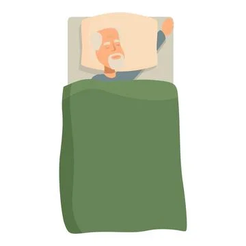 Elderly man sleeping peacefully in bed with green blanket 스톡 일러스트