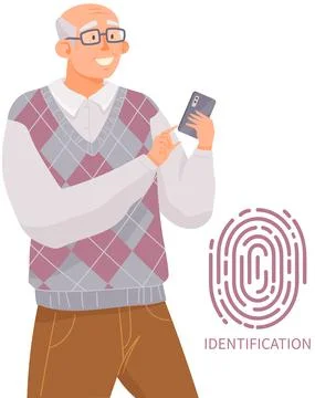 Elderly man with smartphone is communicating during walk. Old male character is Stock Illustration