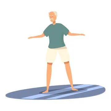 Elderly man is standing on a training mat, practicing yoga or pilates Stock Illustration