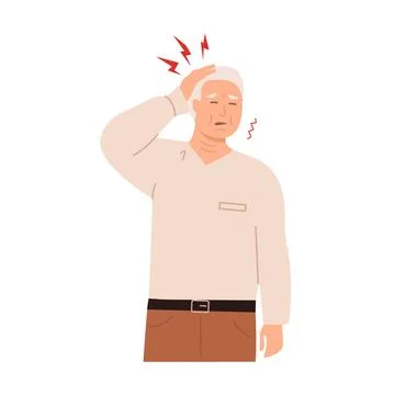 Elderly man suffering from a headache, touching his head with a pained Stock Illustration