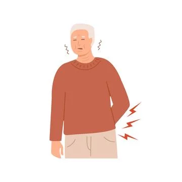 Elderly man suffering from lower back pain, holding his waist with a painful Stock Illustration