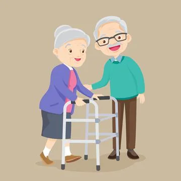 Elderly man taking care elderly woman physical therapy Stock Illustration