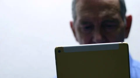Elderly Man Text Messaging On Tablet, Close Up Stock-Footage 73953427