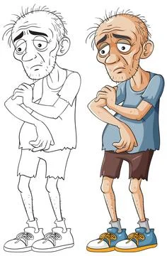 Elderly Man in Thoughtful Pose Vector Illustration Stock Illustration