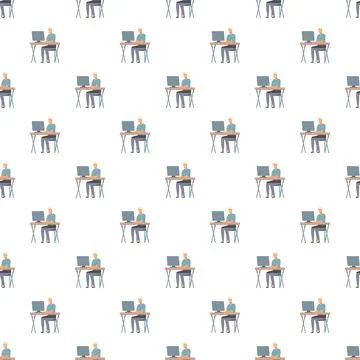 Elderly man using computer at desk working seamless pattern Illustrazione stock