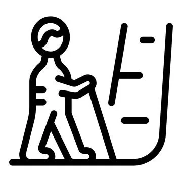 Elderly man using escalator with walking stick icon Stock Illustration