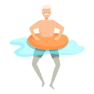 Elderly man using inflatable ring in swimming pool 스톡 일러스트
