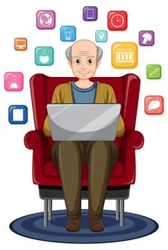 Elderly Man Using Laptop Stock Illustration