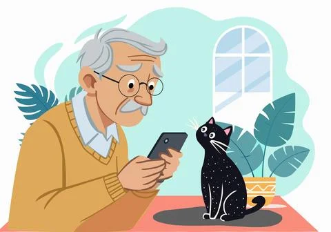 Elderly man using mobile cell phone. Stock Illustration