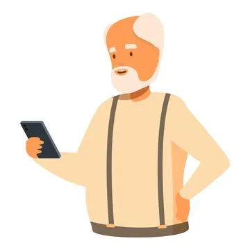Elderly man using smartphone, embracing modern technology in old age Stock Illustration