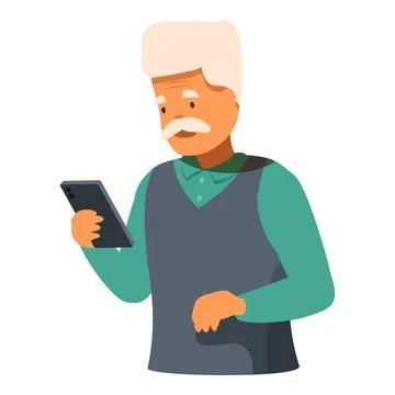Elderly man using smartphone, embracing modern technology in retirement Stock Illustration