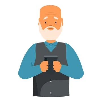 Elderly man using smartphone, exploring modern communication in retirement Illustrazione stock