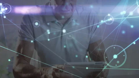 Elderly man using tablet with digital network connections overlay animation Stock-Footage 304955318