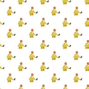 Elderly man using tablet technology seamless pattern Illustrazione stock