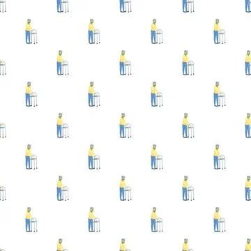 Elderly man using walker seamless pattern Illustrazione stock