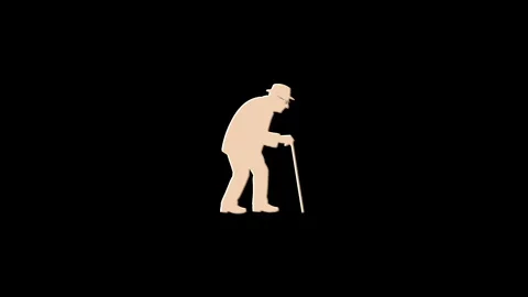 Elderly man walking and glitching effect animation on black background Stock Footage 318601621