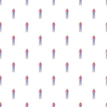 Elderly man with walking cane seamless pattern Stock Illustration