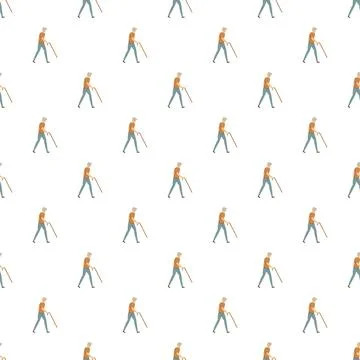 Elderly man walking with cane seamless pattern Stock Illustration