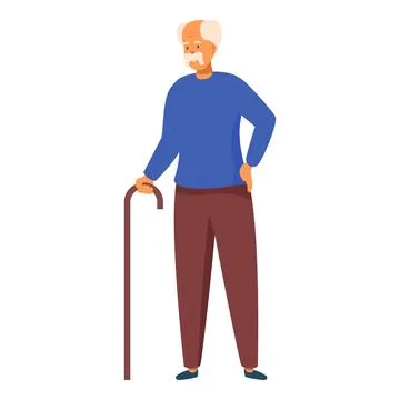 Elderly man with a walking stick is posing in a confident posture Stock Illustration