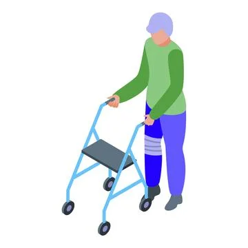 Elderly man walking using a walker with injured leg isometric icon Stock Illustration