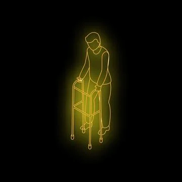 Elderly man walking with walker in isometric neon style Stock Illustration