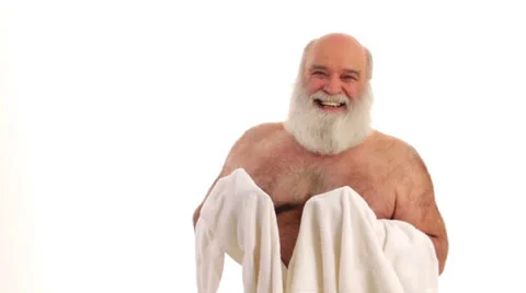 Elderly man with white beard drying his face Stock Footage 24634721