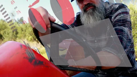 Elderly man working on machinery with data processing animation overlay Stock Footage 305459704