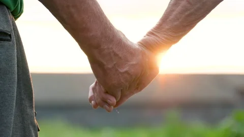 Elderly old couple sharing tender moment while holding hands at sunset shines Stock Footage 285625190