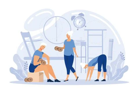 Elderly people activity abstract concept vector illustration set. Communiti.. Stock Illustration
