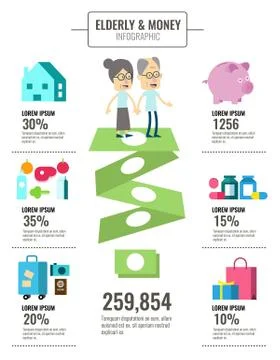 Elderly people and money saving info graphics. Illustrazione stock