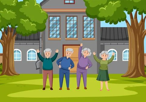 Elderly people doing exercise at park Ilustração Stock